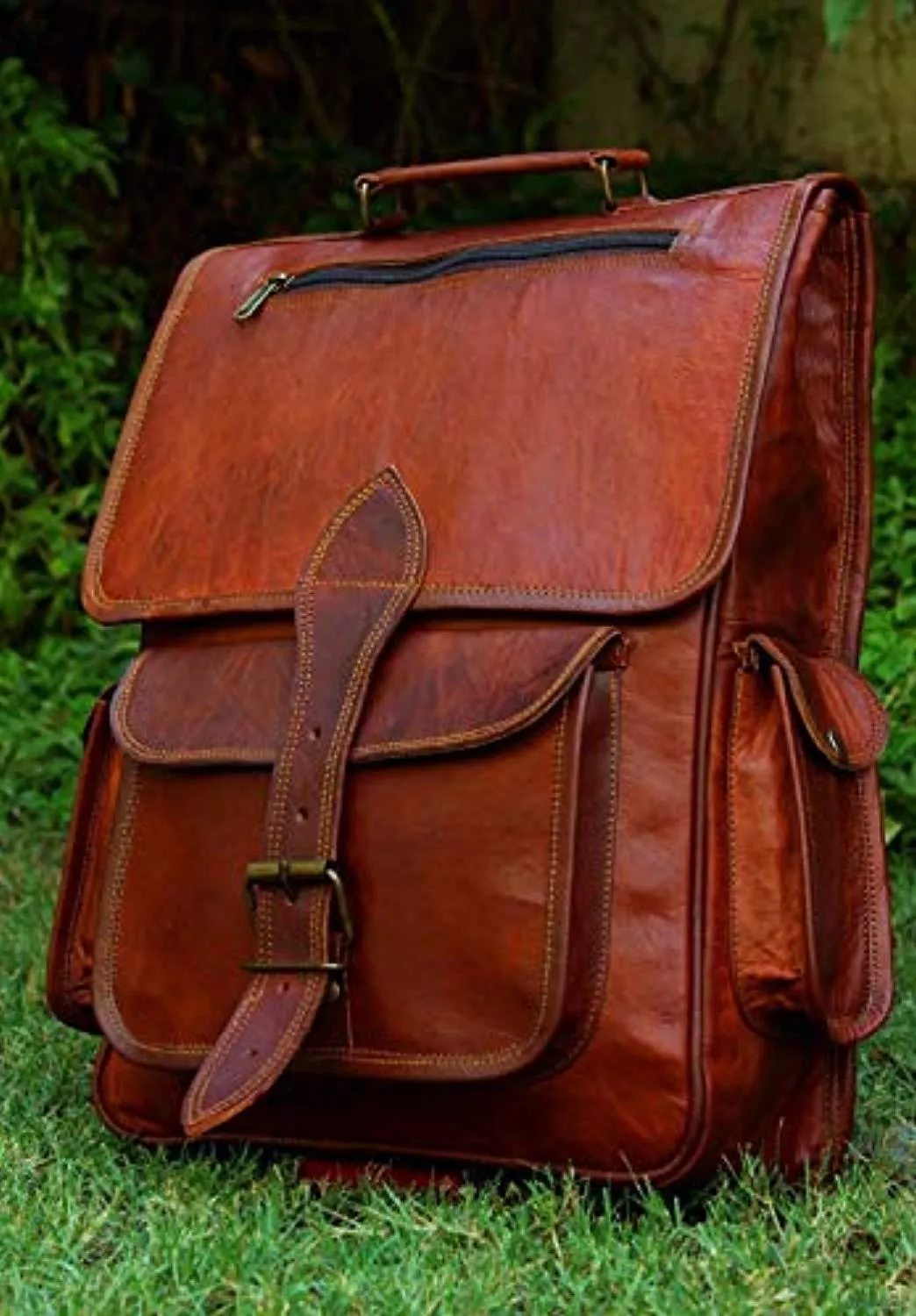 16 Inch Genuine Leather Retro Rucksack Backpack Bag , Picnic Bag Travel