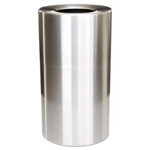 2-piece Open Top Indoor Receptacle, Round, With Liner, 35 Gal, Satin Aluminum