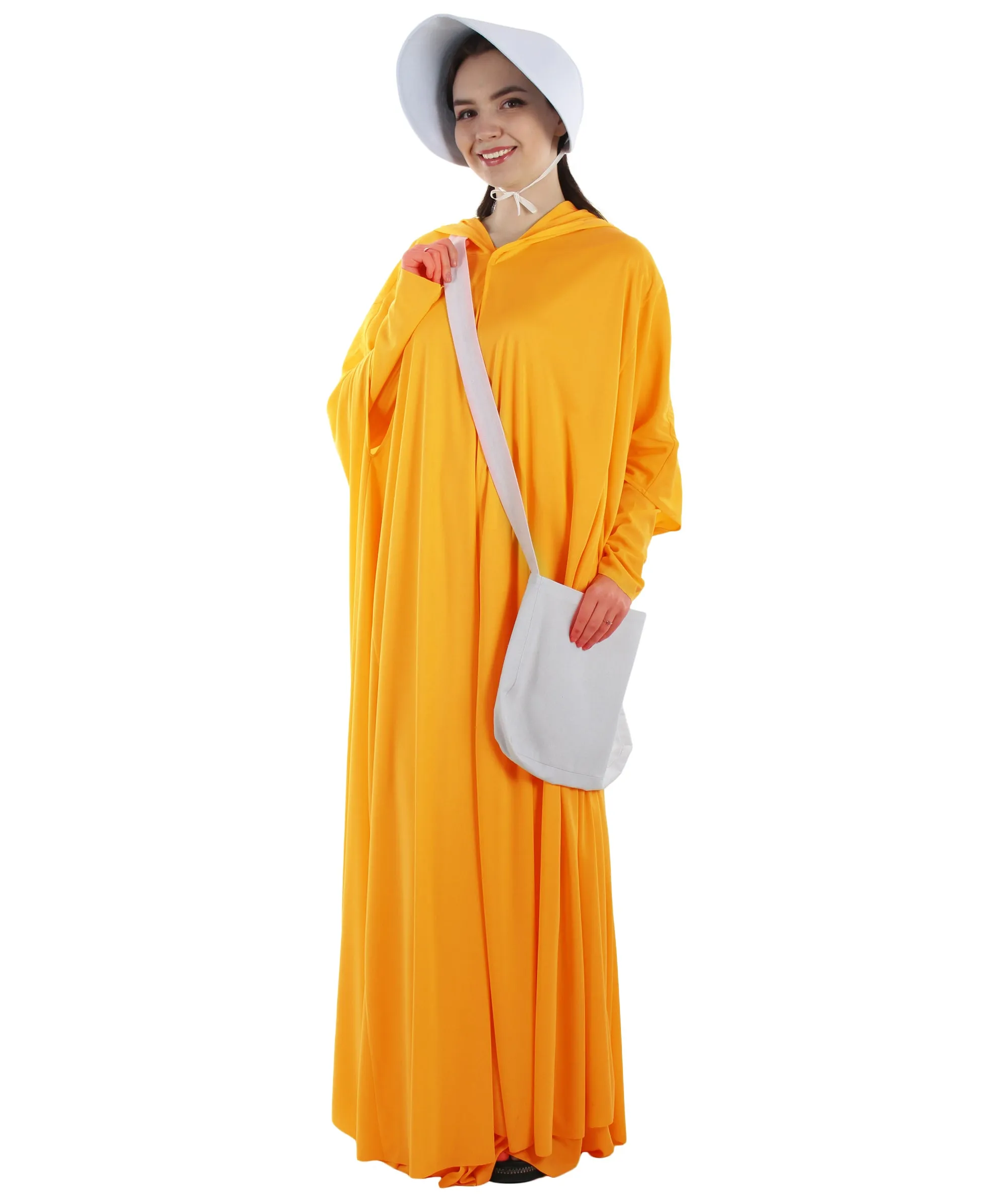 Adult Women's TV Movie Handmaid's  Orange Costume with Bag and Bonnet |Best  Halloween Cosplay| Flame-retardant Synthetic Fiber