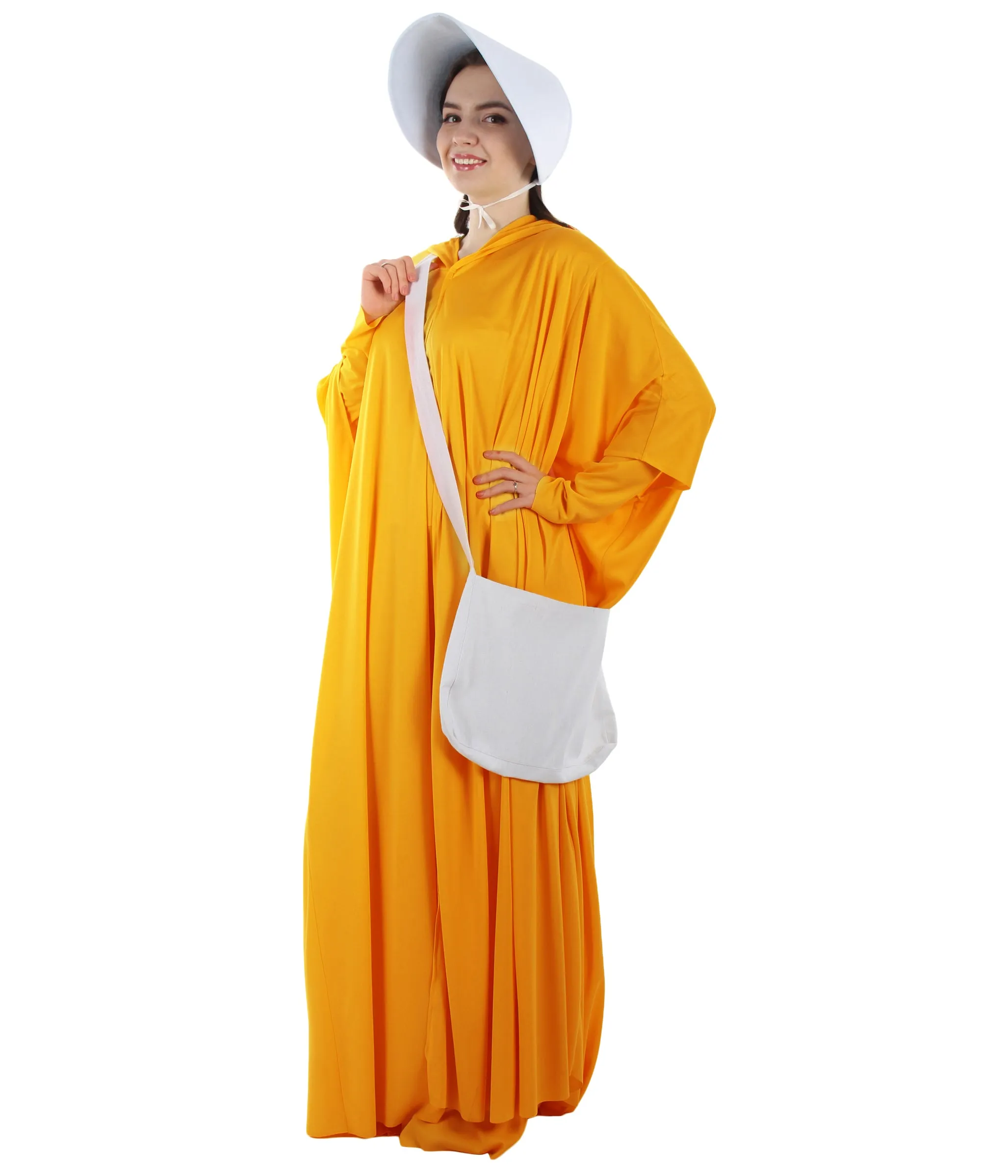 Adult Women's TV Movie Handmaid's  Orange Costume with Bag and Bonnet |Best  Halloween Cosplay| Flame-retardant Synthetic Fiber