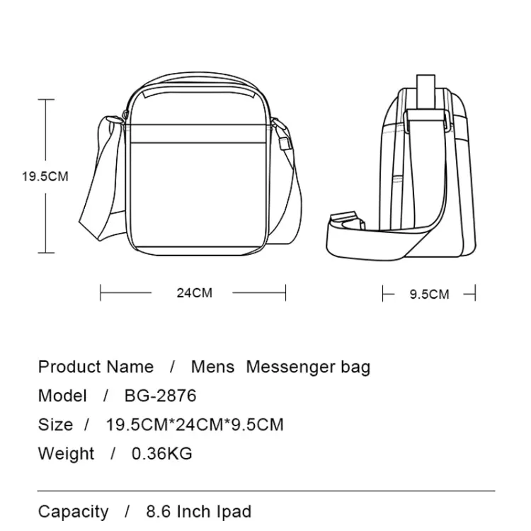 BANGE BG-2876 Men Crossbody Bag Shoulder Bag Casual Business Bags(Grey)