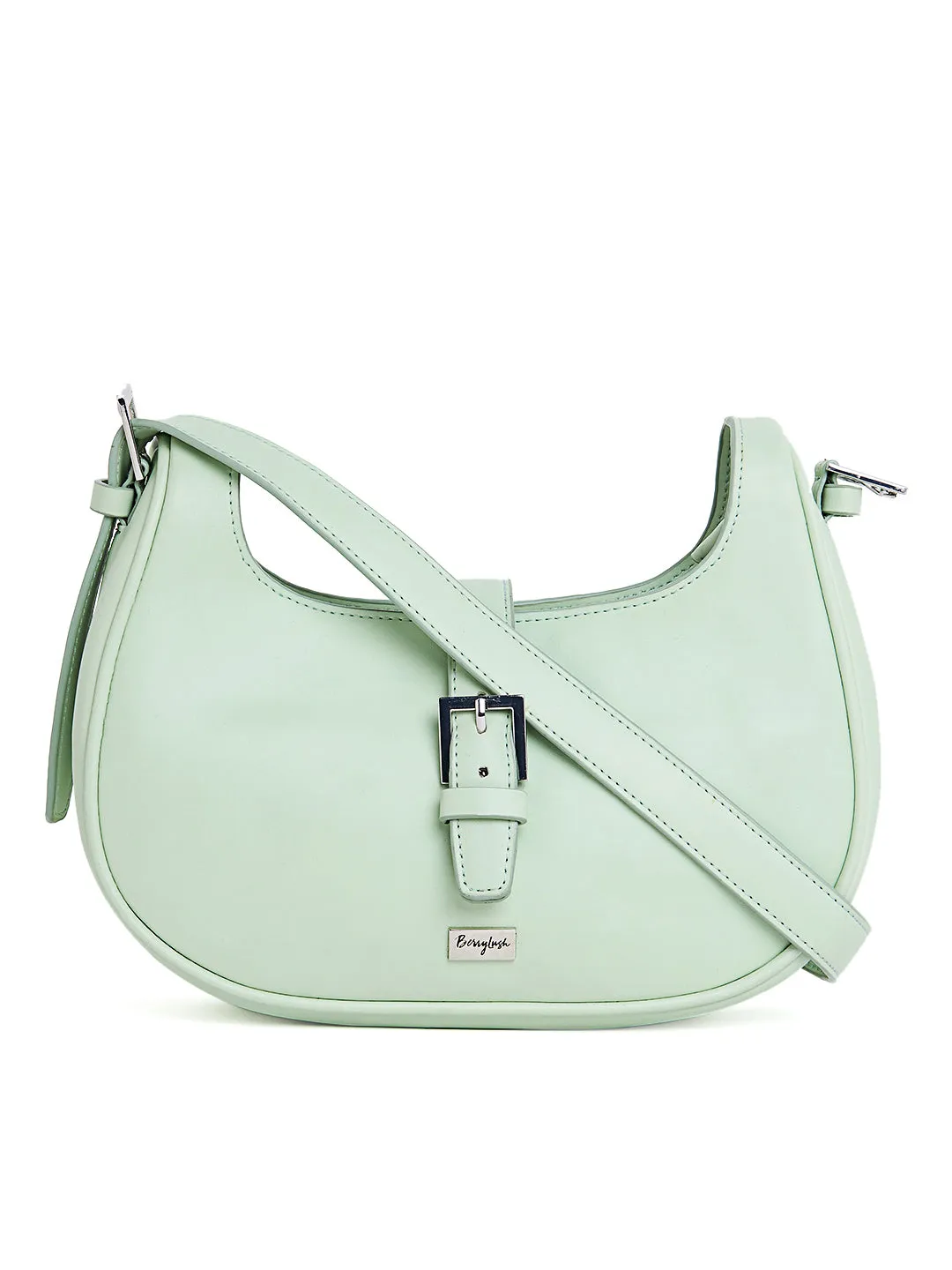 Berrylush Women Solid Green Smart Casual PU Tasselled Regular Shoulder Bag