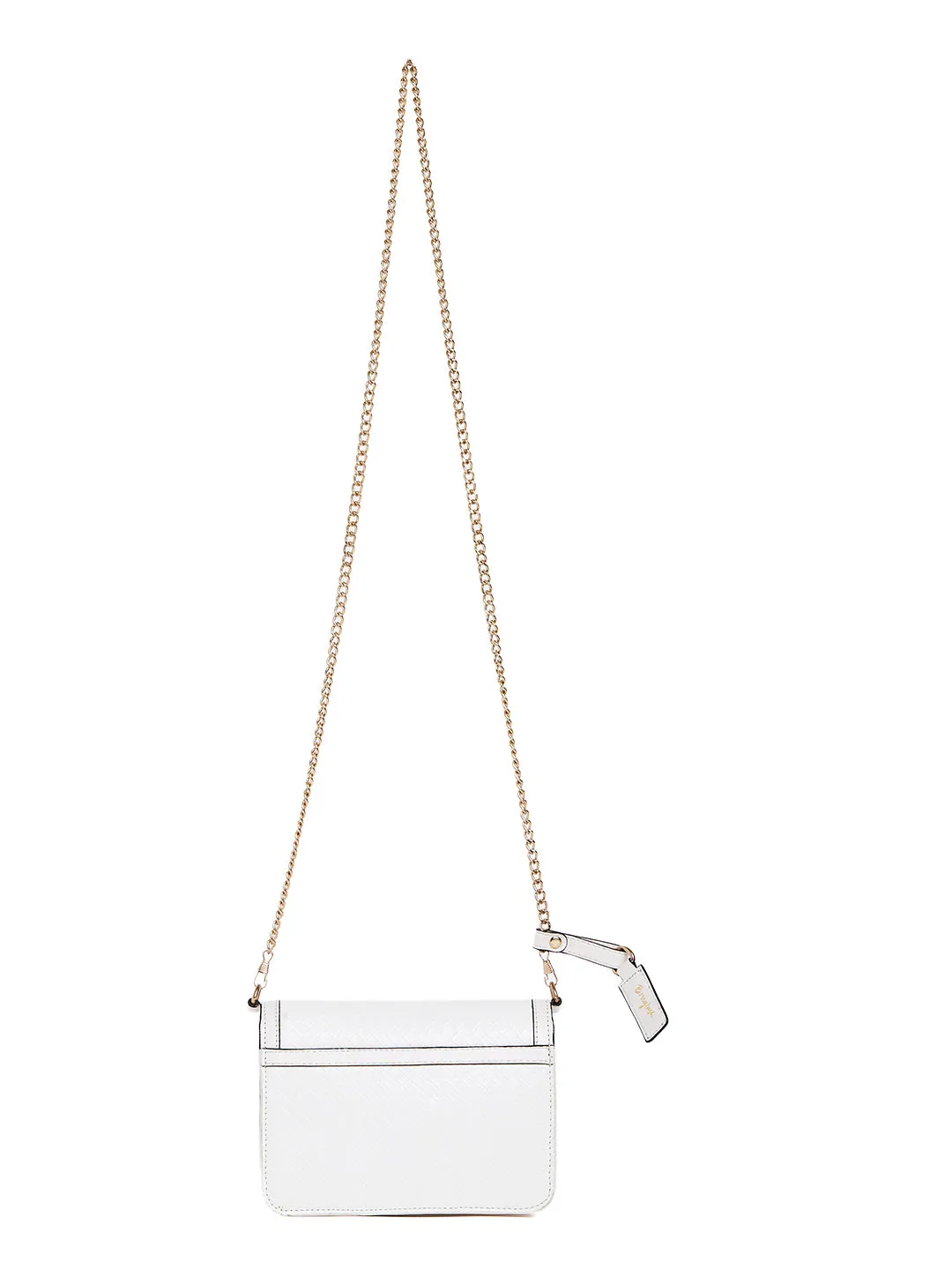 Berrylush Women White & Gold Textured Pattern Synthetic Leather Detachable Sling Strap Bag