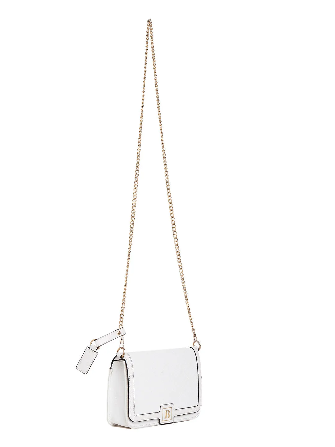 Berrylush Women White & Gold Textured Pattern Synthetic Leather Detachable Sling Strap Bag