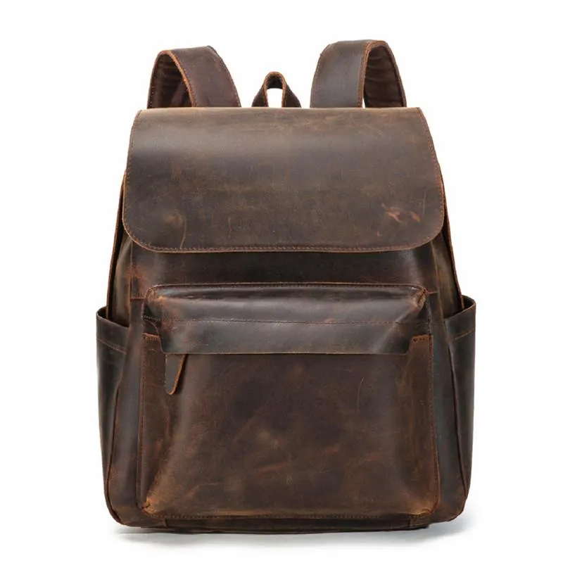 Best Brown Mens Leather 14 inches School Backpack Travel Backpack Top Computer Backpack For Men