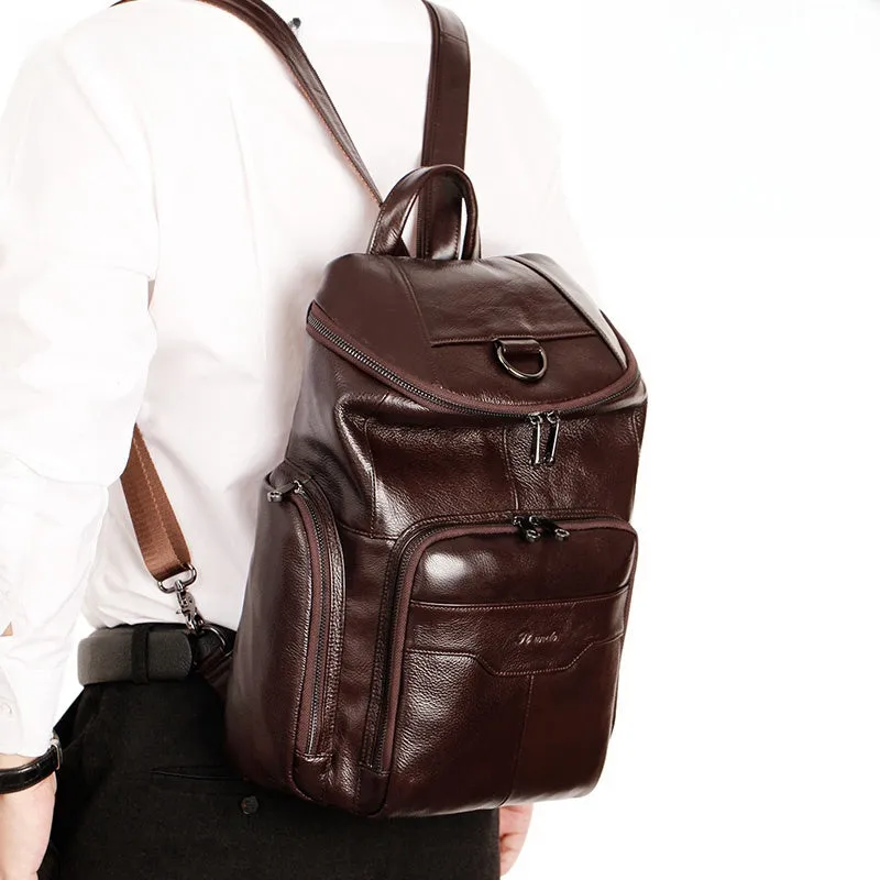 Black Leather Large Sling Bag For Men Convertible Sling Backpack For Big Men