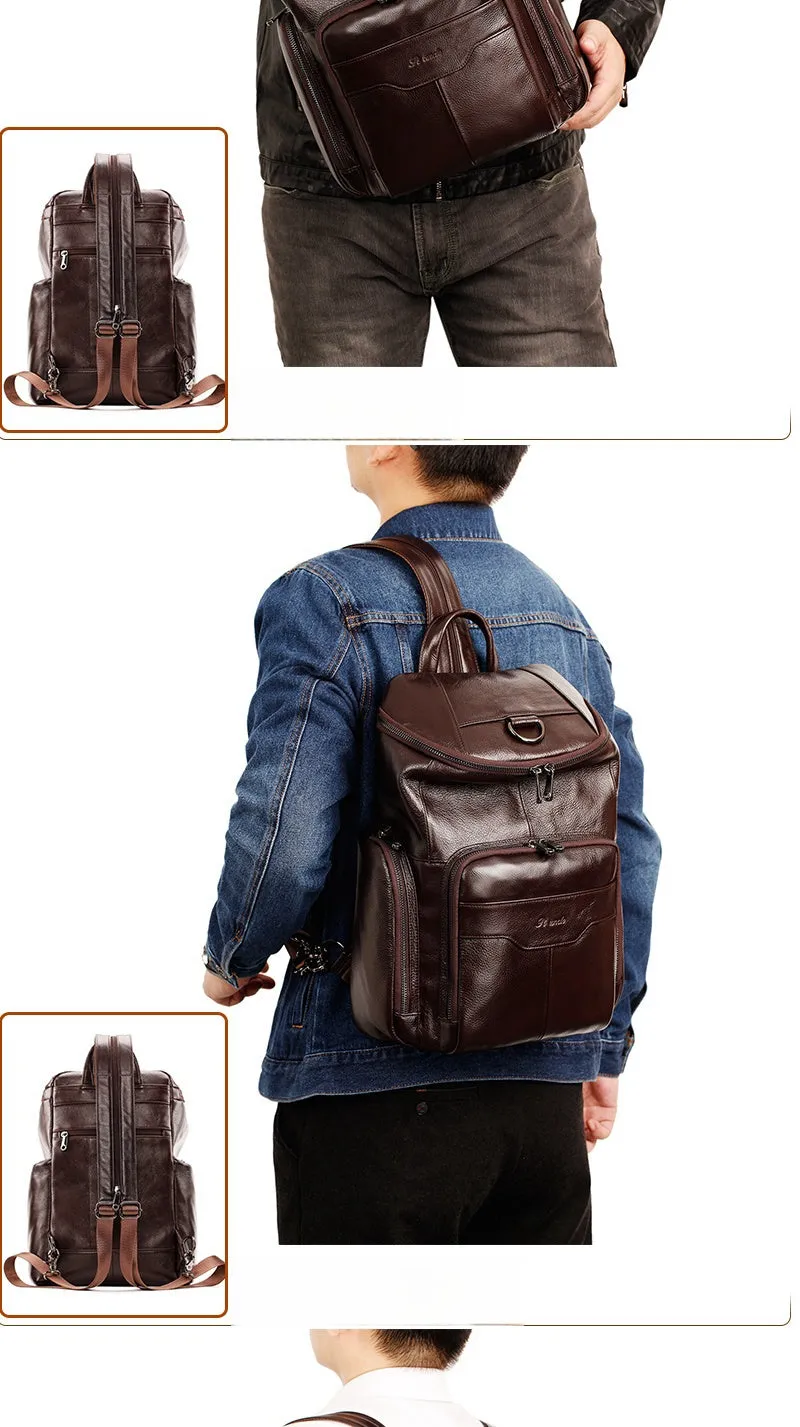 Black Leather Large Sling Bag For Men Convertible Sling Backpack For Big Men