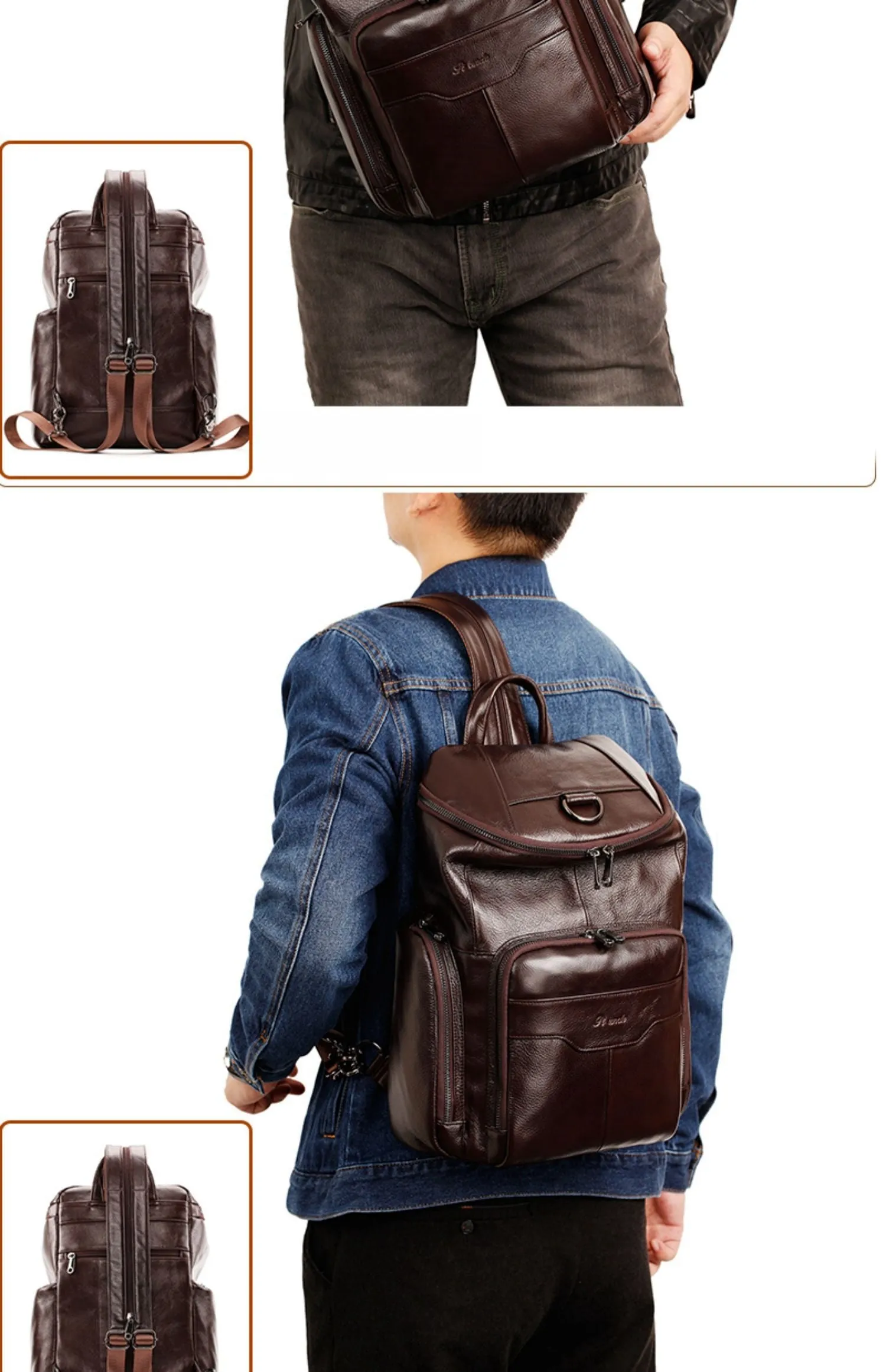 Black Leather Large Sling Bag For Men Convertible Sling Backpack For Big Men