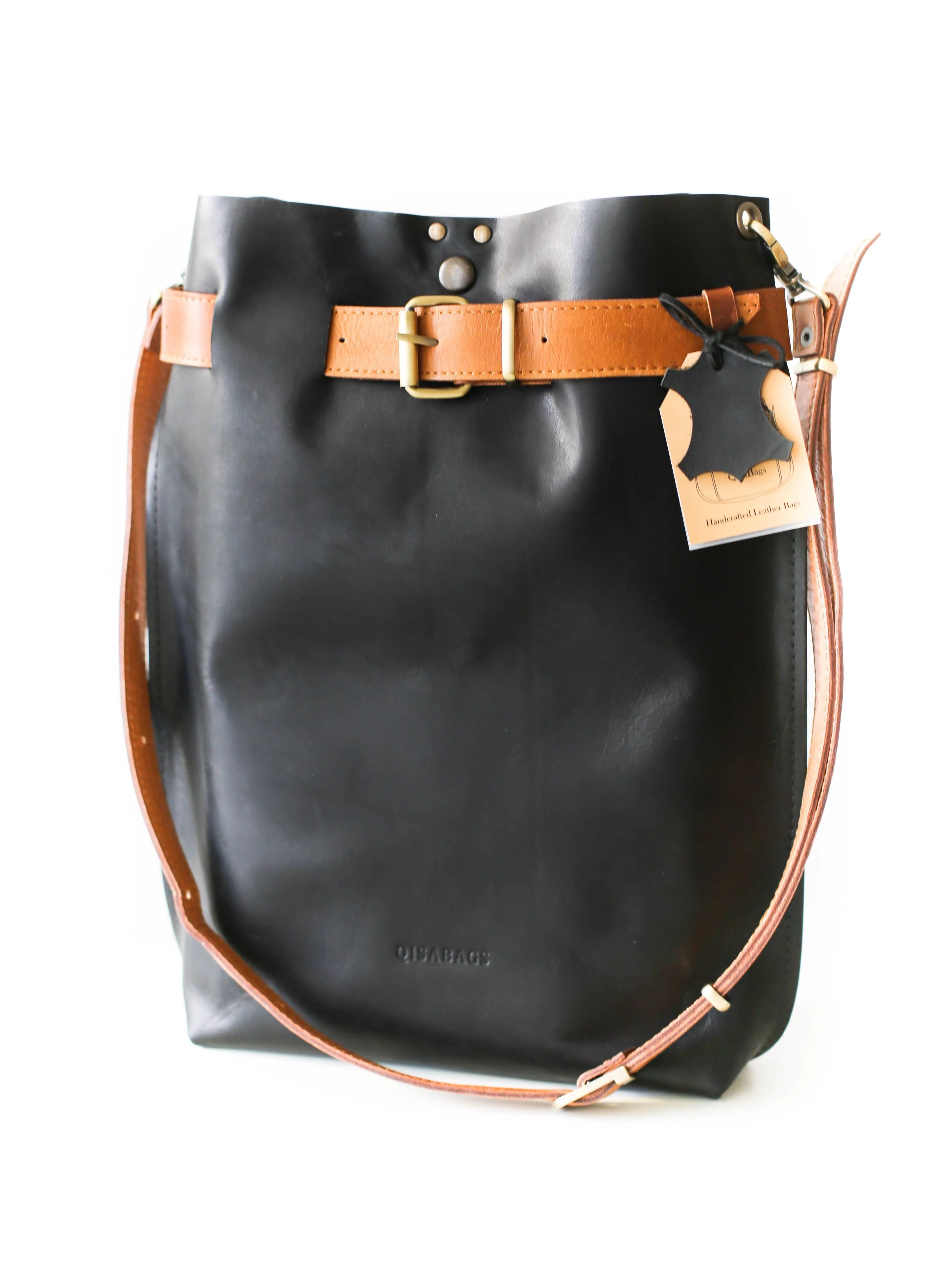 Black w/Brown Large Leather Backpack Purse