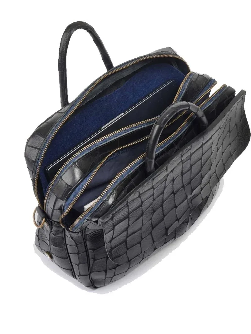 Bleu de chauffe Zeppo Black Croc Leather Bag