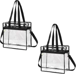 Clear Bag w/Adjustable Strap, Stadium Approved Transparent Crossbody Tote Bags 2 Pack