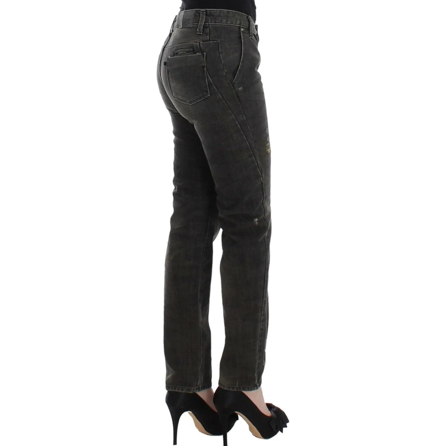 Costume National Sleek Gray Straight Leg Distressed Jeans