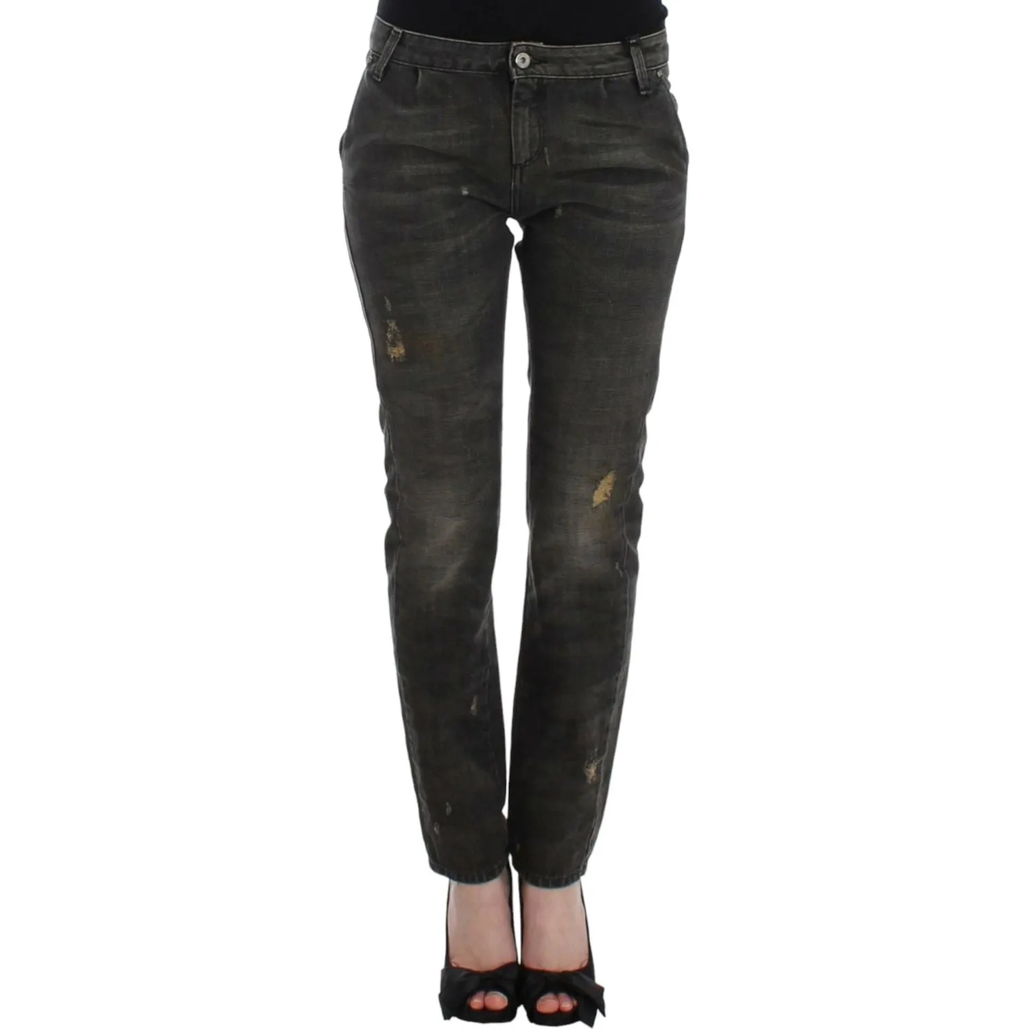 Costume National Sleek Gray Straight Leg Distressed Jeans