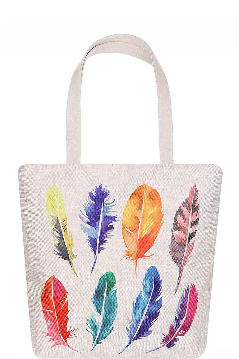 Fashion Multi Color Feather Water Color Print Ecco Tote Bag