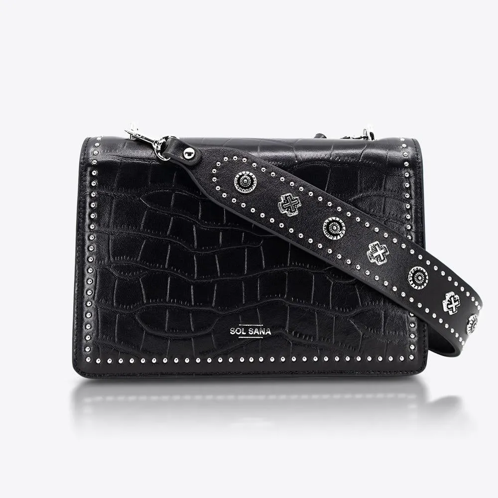 Flap Bag Black Croc/Silver