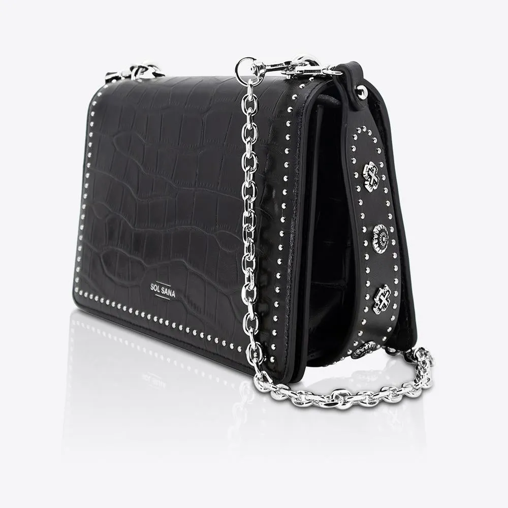 Flap Bag Black Croc/Silver