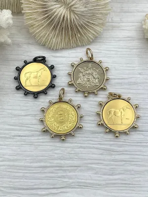 French Horticole De Dison, Le Monde and Horse Pendant, Horse Coin, French Pendant, French Coin, Gold Coin, French Coin, Fast Ship