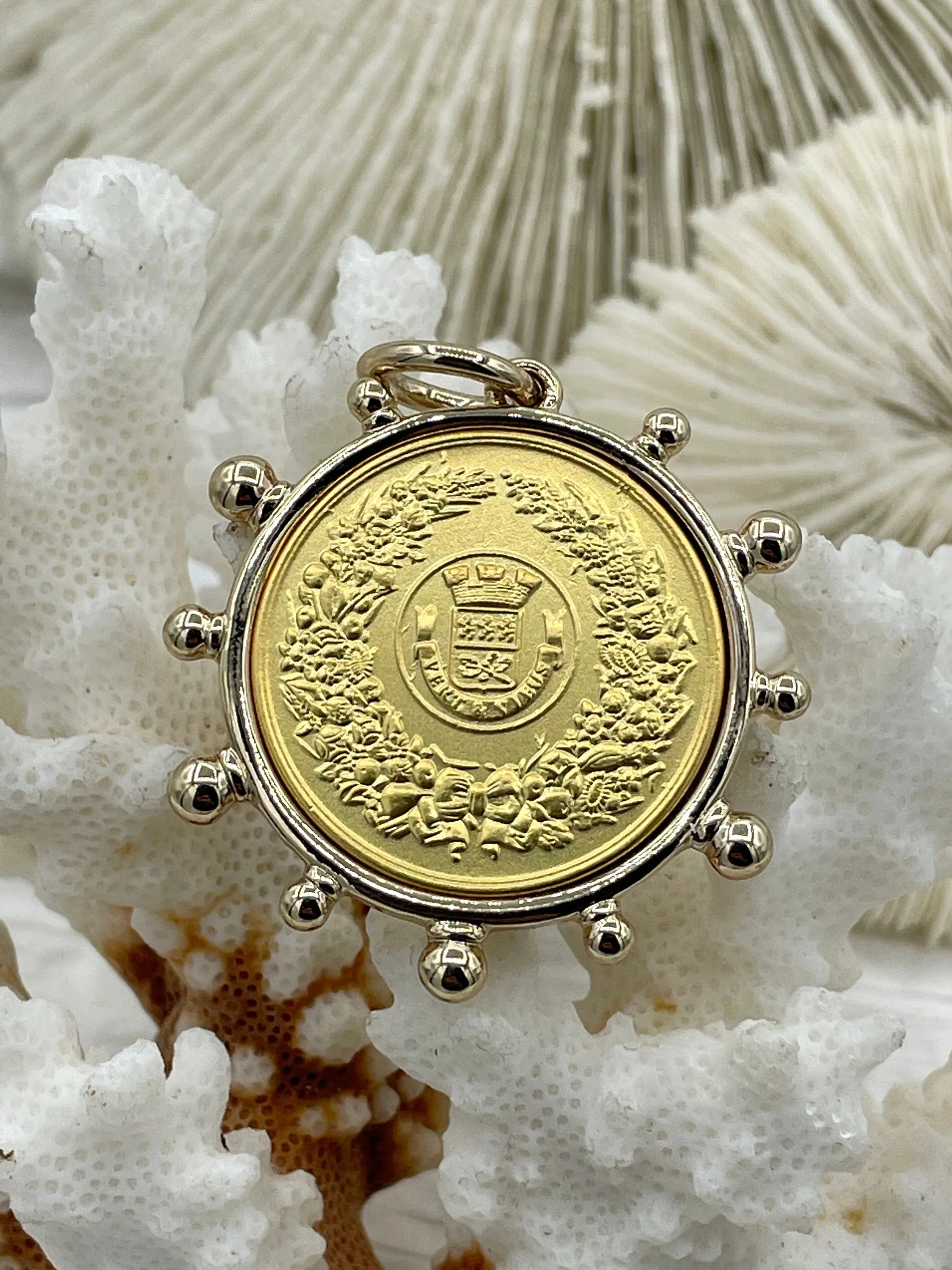 French Horticole De Dison, Le Monde and Horse Pendant, Horse Coin, French Pendant, French Coin, Gold Coin, French Coin, Fast Ship