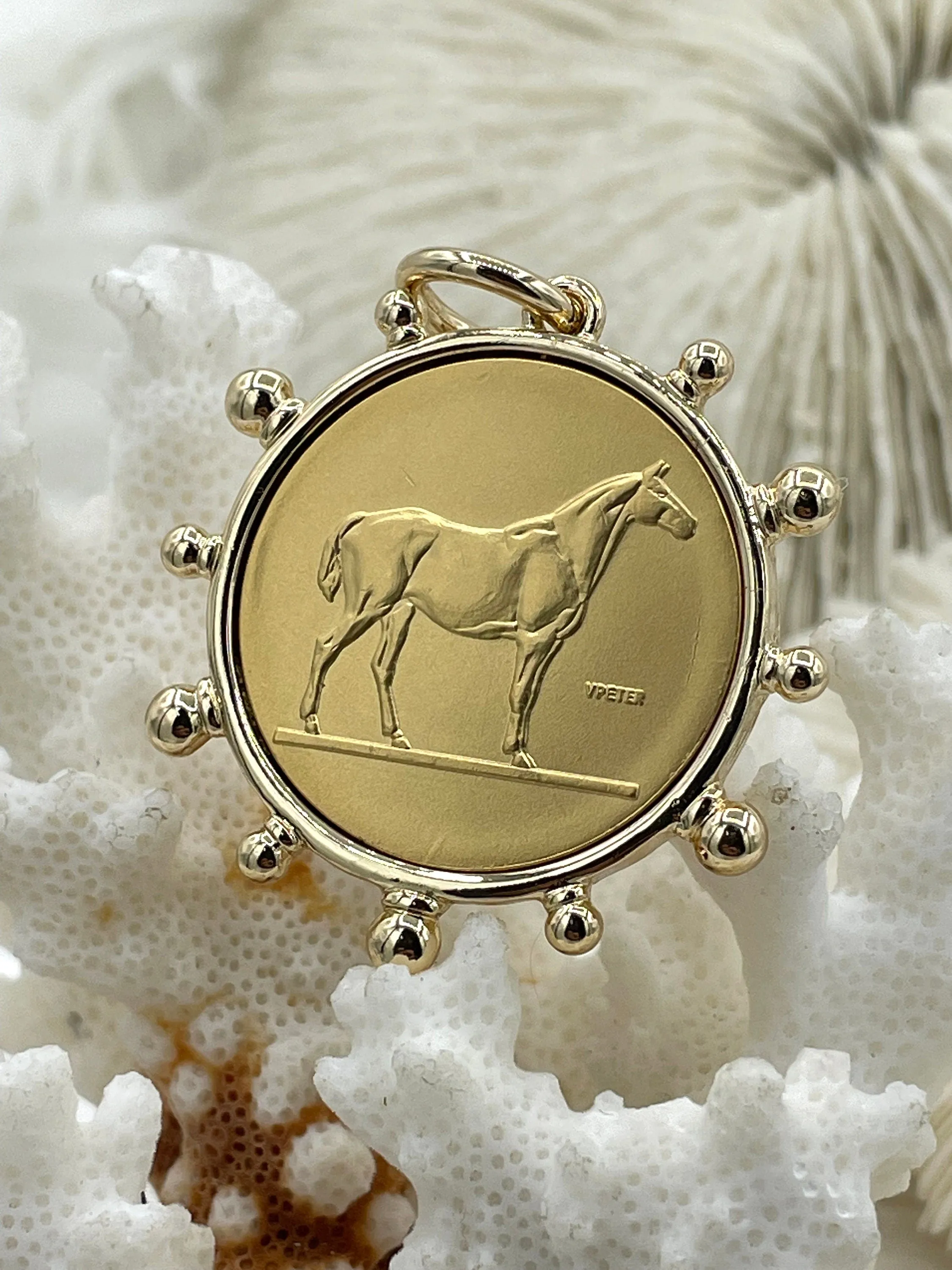 French Horticole De Dison, Le Monde and Horse Pendant, Horse Coin, French Pendant, French Coin, Gold Coin, French Coin, Fast Ship