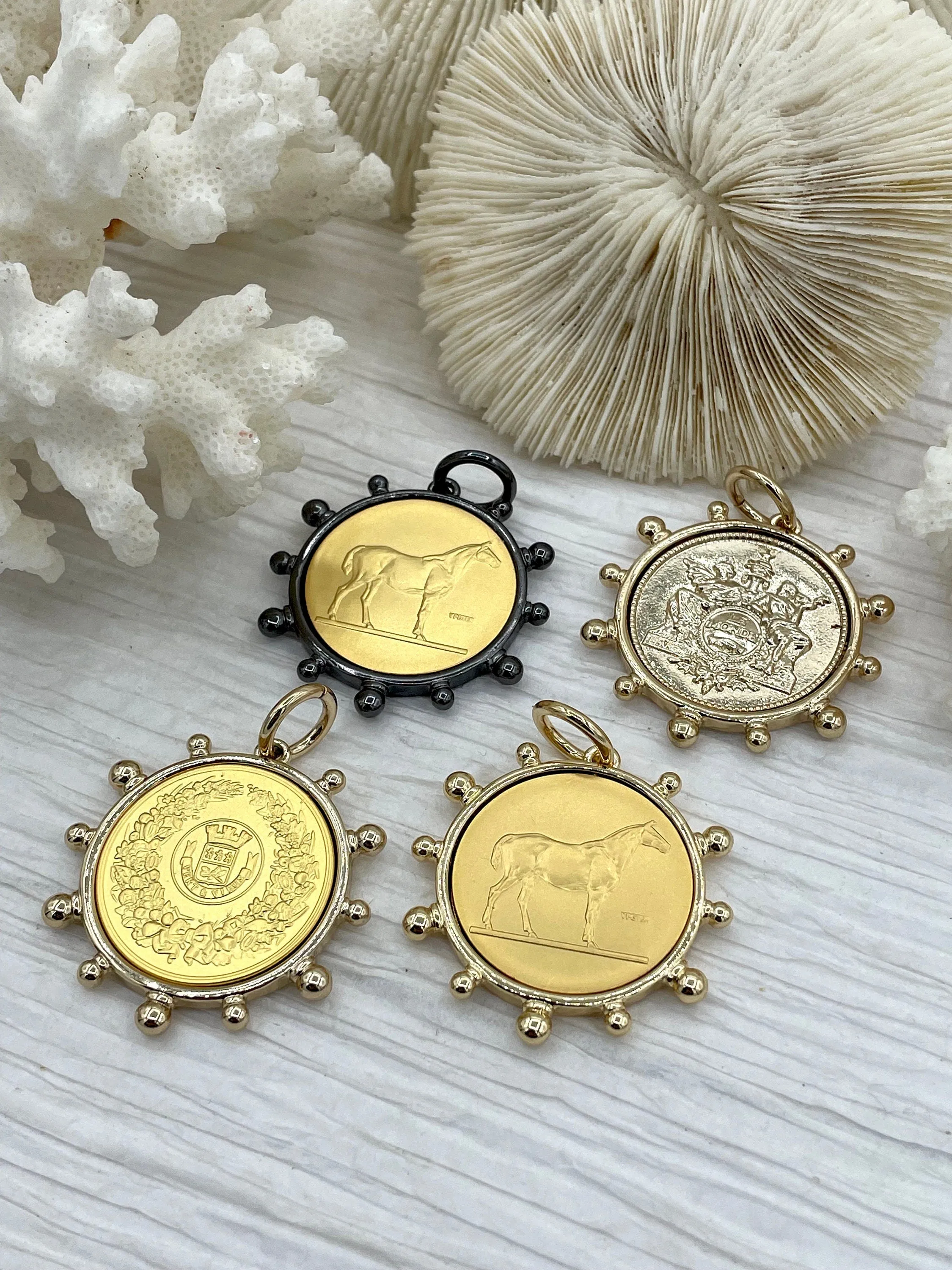 French Horticole De Dison, Le Monde and Horse Pendant, Horse Coin, French Pendant, French Coin, Gold Coin, French Coin, Fast Ship