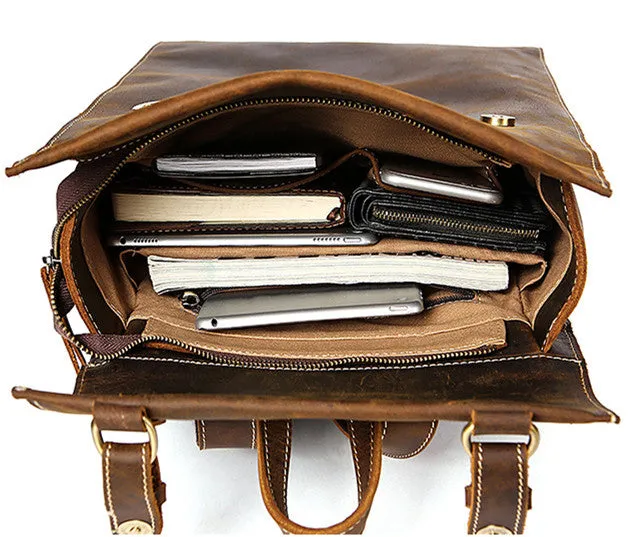 Handmade Top Grain Leather Backpack Men's Travel Backpacks Vintage Shoulder Bag