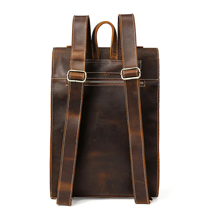 Handmade Top Grain Leather Backpack Men's Travel Backpacks Vintage Shoulder Bag