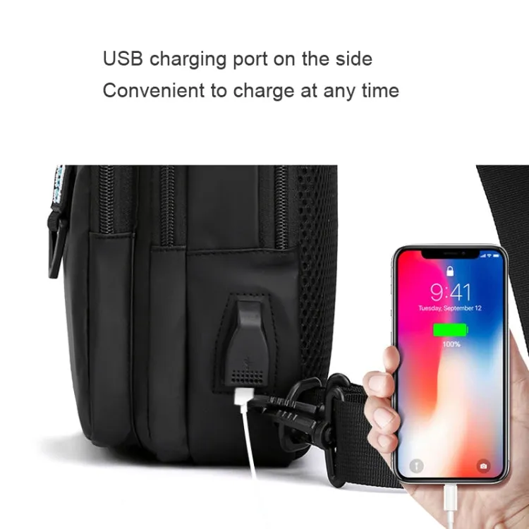 HAOSHUAI 1100-17 Men Chest Bag Casual Shoulder Bag USB Charging Chest Bag(Black)