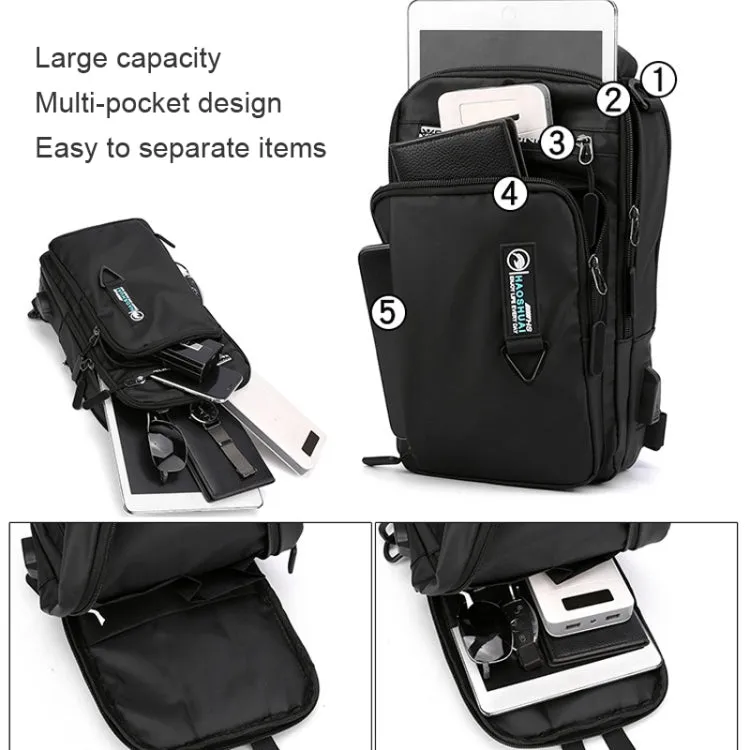 HAOSHUAI 1100-17 Men Chest Bag Casual Shoulder Bag USB Charging Chest Bag(Black)