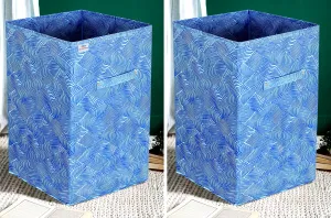 Heart Home Lehariya Printed Non-Woven Laundry Basket, Clothes Hamper For Laundry Closet, Bedroom, Bathroom With Handles- Pack of 2 (Blue)-HS43HEARTH25867