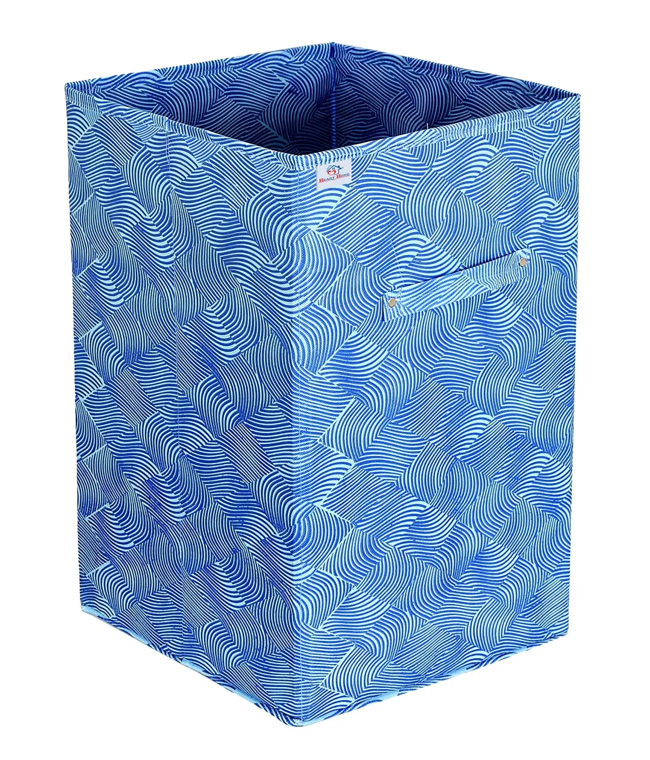 Heart Home Lehariya Printed Non-Woven Laundry Basket, Clothes Hamper For Laundry Closet, Bedroom, Bathroom With Handles- Pack of 2 (Blue)-HS43HEARTH25867