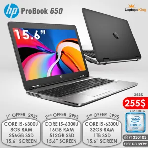 Hp Probook 650 Core i5-6300u 15.6" Laptops (Open Box)