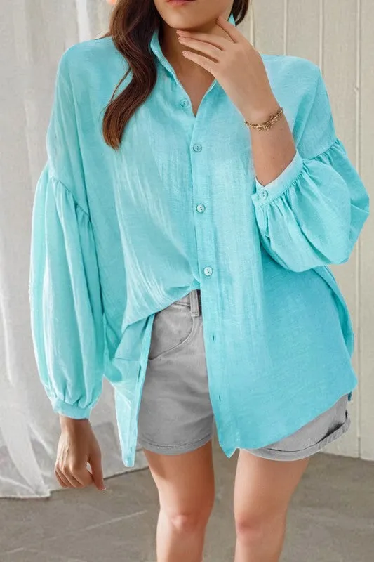 It's Getting Chilly Blue Button Blouse