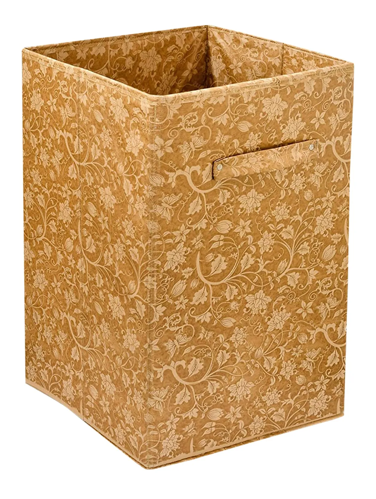 Kuber Industries Metallic Flower Printed Non-Woven Laundry Basket, Clothes Hamper For Laundry Closet, Bedroom, Bathroom With Handles (Brown)-HS43KUBMART25857