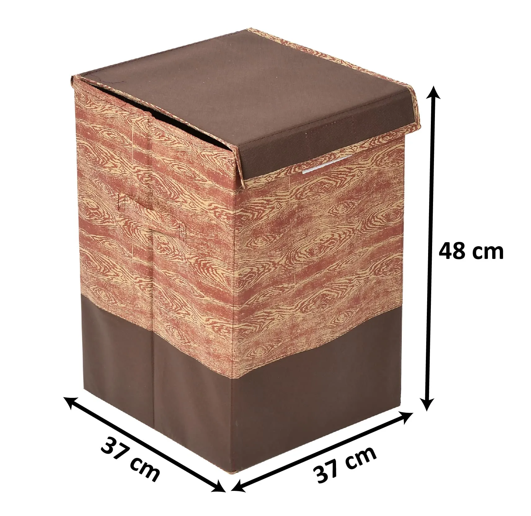 Kuber Industries Wooden Design Non-Woven Laundry Basket, Clothes Hamper For Laundry Closet, Bedroom, Bathroom With Lid & Handles (Brown)-44KM0198