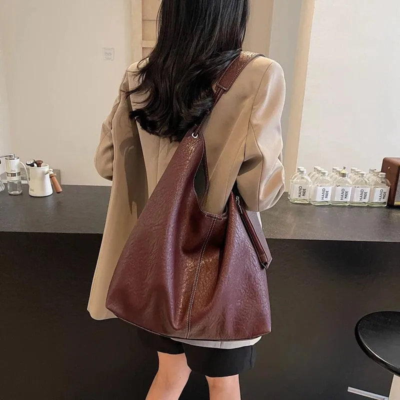 Large Leather Shoulder Bag Soft Snap Women with Exterior Mini Zip Wallet Handbag