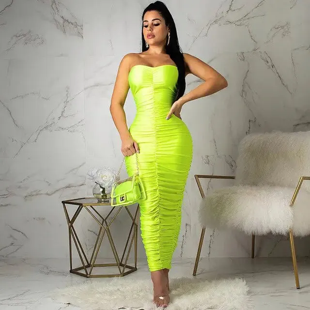 Neon Green Tube Dress Women^