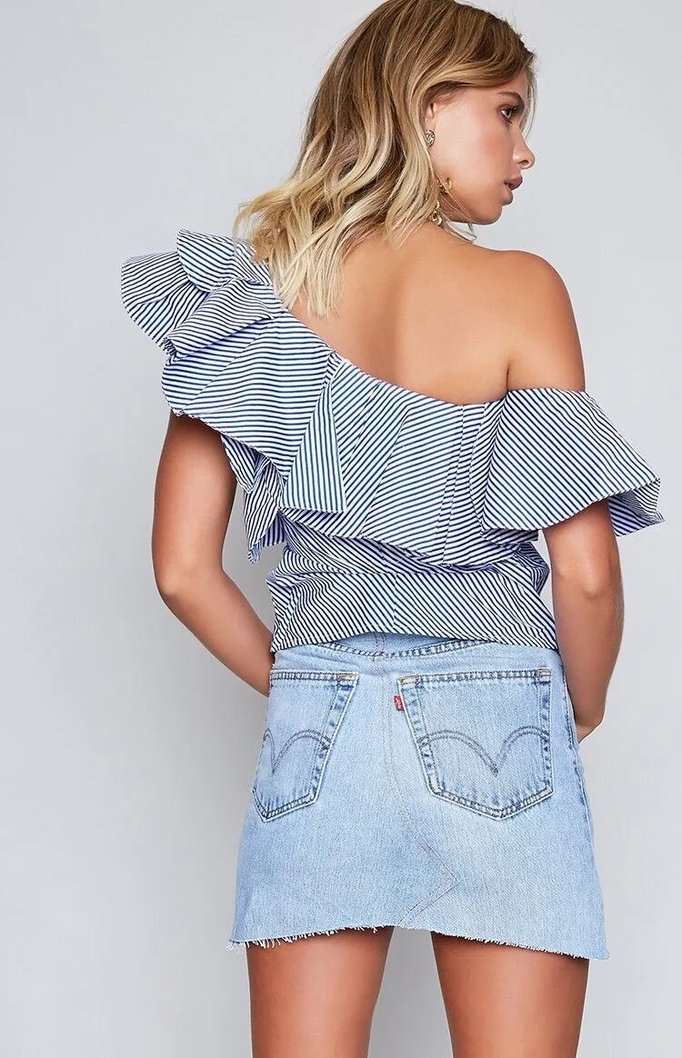 Oblique Shoulder Ruffle Summer Blouse Shirts Tops