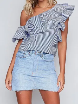 Oblique Shoulder Ruffle Summer Blouse Shirts Tops