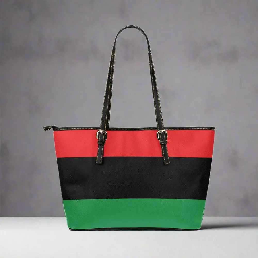 Pan African RBG Flag Large Leather Tote Bag