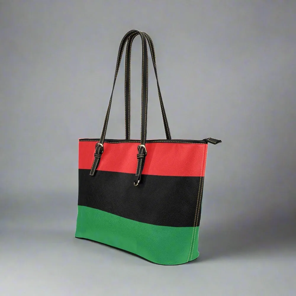 Pan African RBG Flag Large Leather Tote Bag