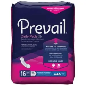 Prevail Incontinence Pads - Light Absorbency, Regular, 16 Count Bag, Prevail Maxi PadsPrevail Maxi Pads (Wholesale)  (case of 4 packs)