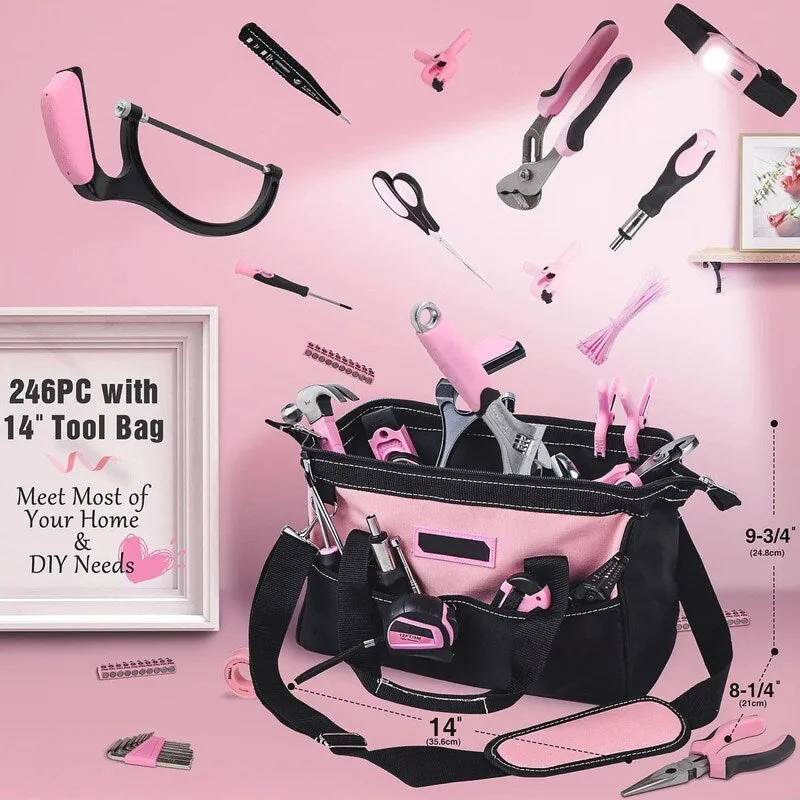 " Pink Tool Set, 246-Piece Home Tool Set for Women