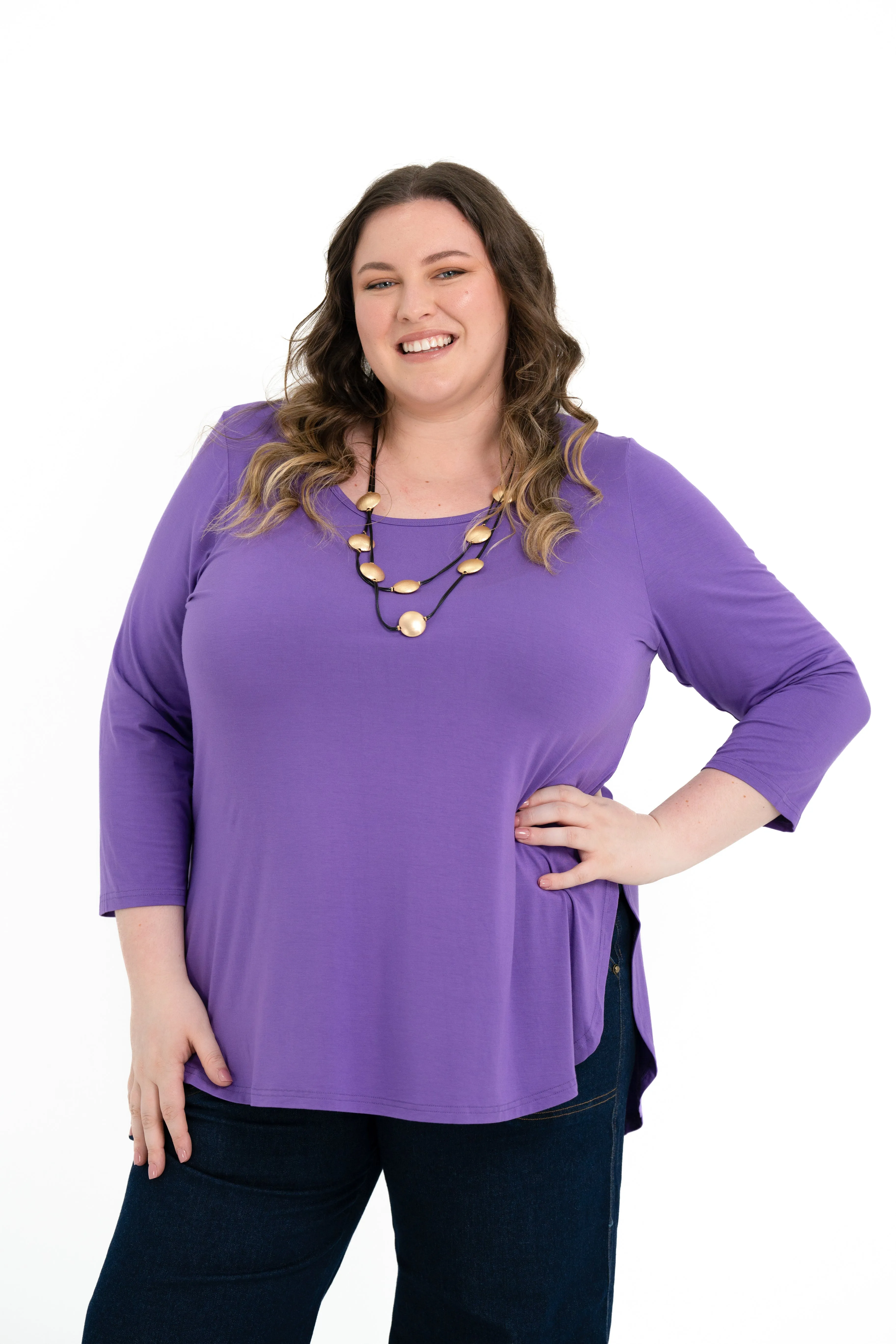 'ROSIE' 3/4 Sleeve Bamboo Top - Purple