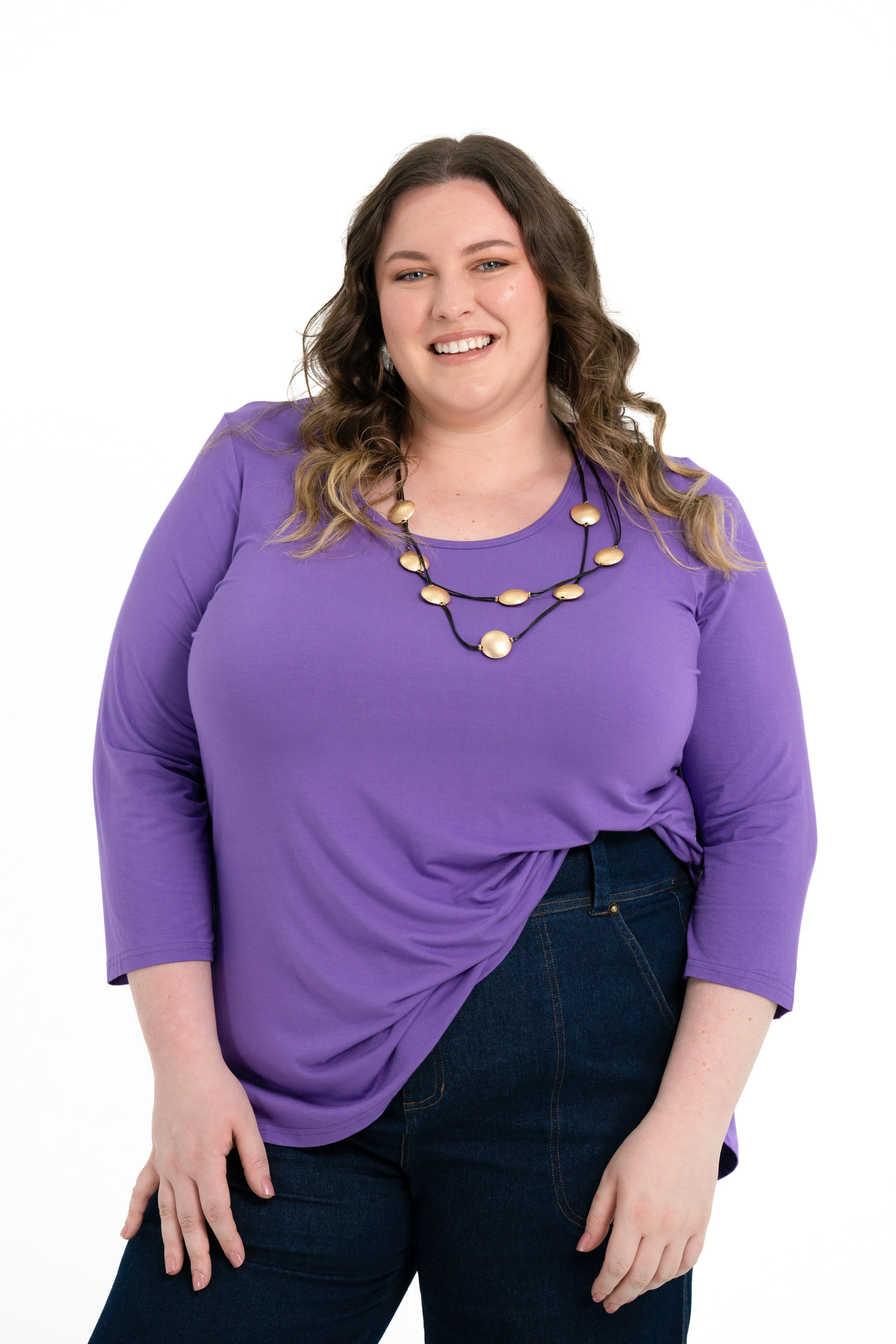 'ROSIE' 3/4 Sleeve Bamboo Top - Purple