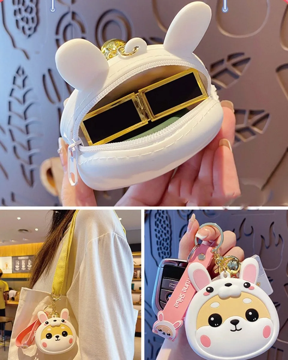 Shiba Inu Cute Purse Coin Bag Change Holder with Zipper Keychain for Women Girls