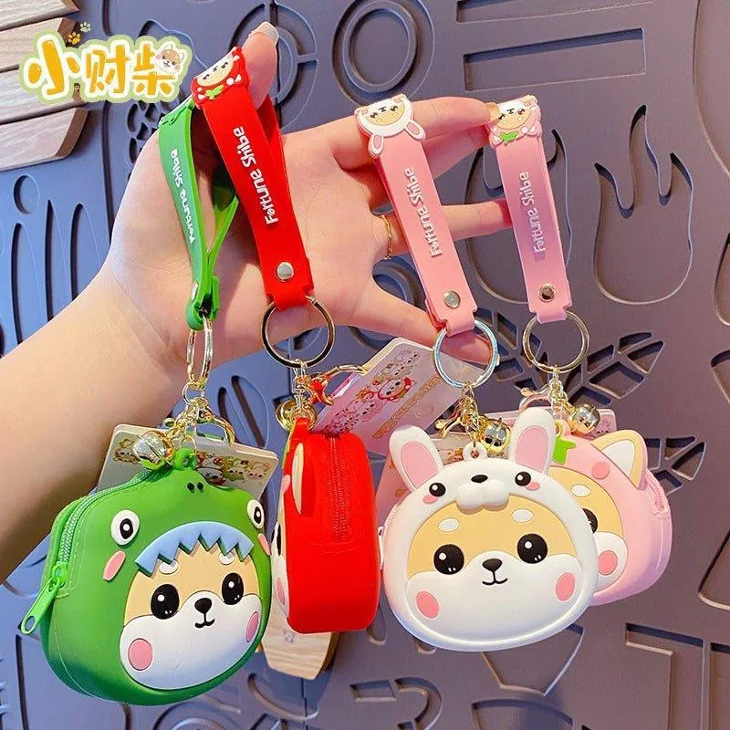 Shiba Inu Cute Purse Coin Bag Change Holder with Zipper Keychain for Women Girls