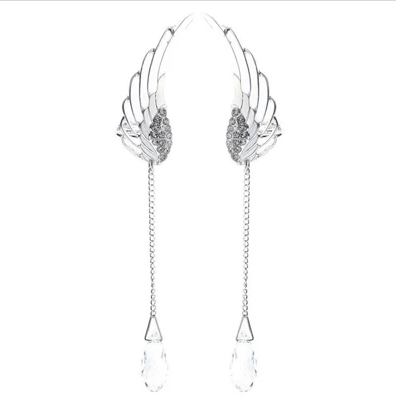 Silver Plated Angel Wing Stylist Crystal Earrings Drop Dangle For Women