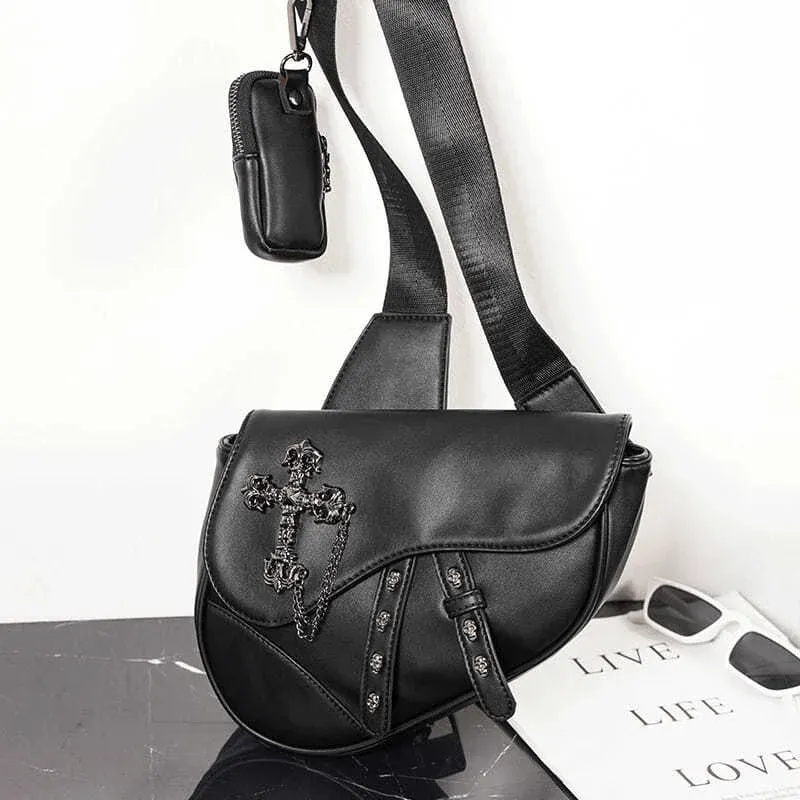 Skulls Cross Gun Shape Shoulder Saddle Bag