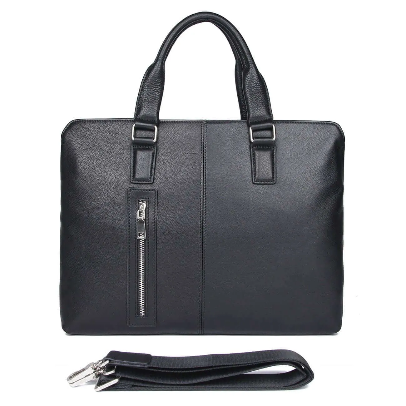 Sleek Black Leather Laptop Bag for Professionals