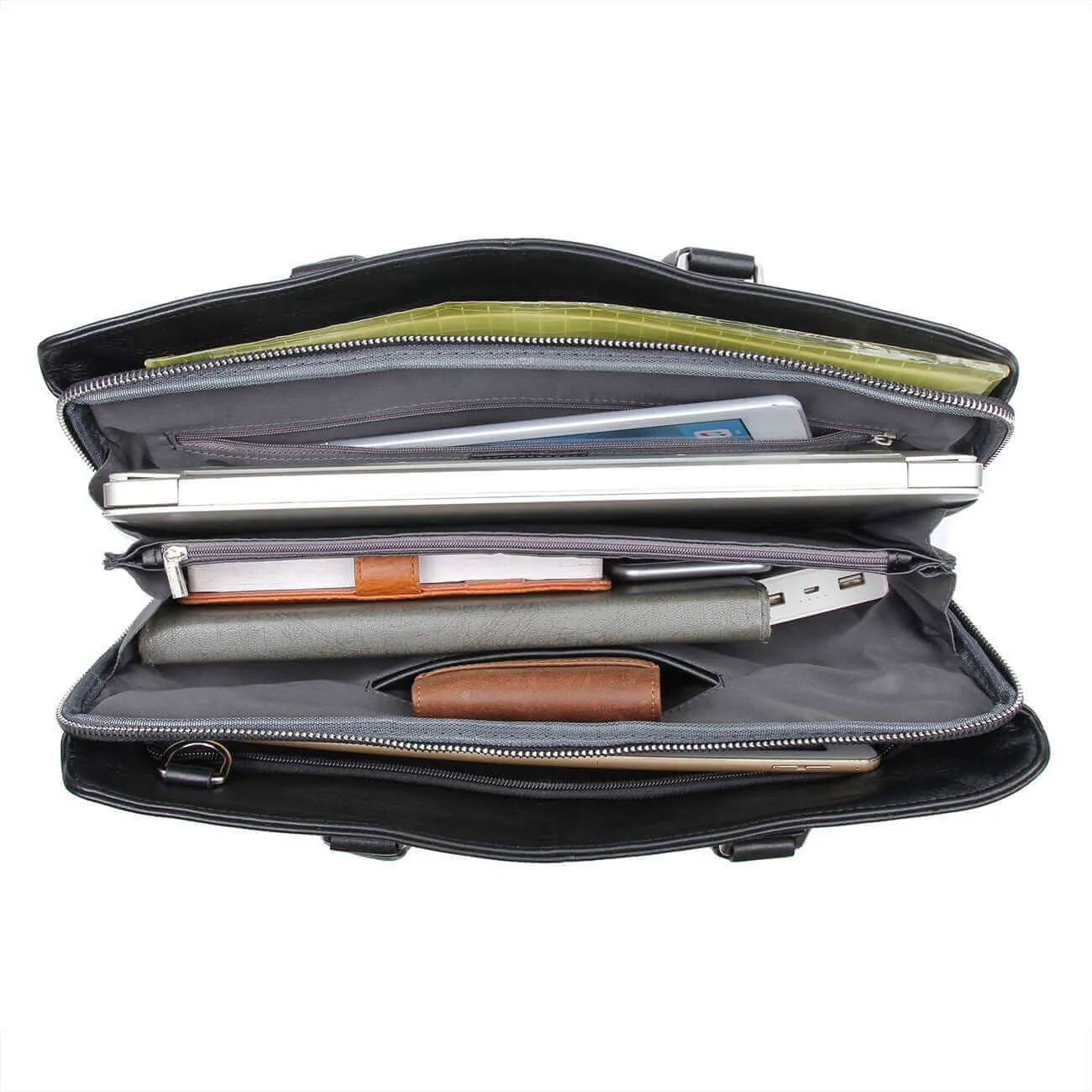 Sleek Black Leather Laptop Bag for Professionals